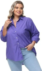 MCEDAR Damen Oversize Button Down Boyfriend Shirt 2X Lila Langarm Freizeit - Bild 1 von 8
