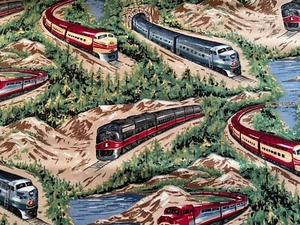 TRAINS Windham Fabrics Division Of Baum Textile Mills Cotton Fabric 13.75”x35.5” - Picture 1 of 10