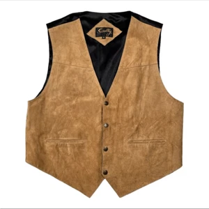 Scully Men’s M Beige Suede Leather Western Vest Boar Suede Snap Front Adjustable - Picture 1 of 6