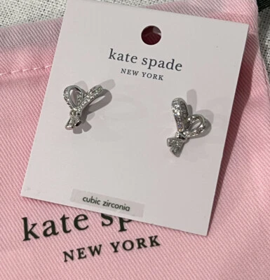 NWT Kate Spade All Tied Up Pave Studs Earrings Silver  w/ dust bag K5755 $59 - Image 1 of 4