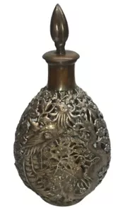 Vintage Antique Chinese Silvered Bronze Mounted Whiskey Glass Decanter - Picture 1 of 9