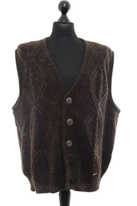 Geiger Men's Knit Vest 2XL 56 Brown Button V-Neck Cable Pattern Virgin Wool - Picture 1 of 4