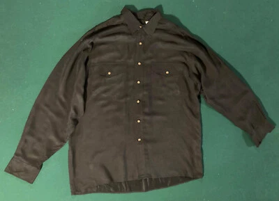 Camisa Oleg Cassini Silks Para Hombres Manga Larga Negra Abotonada Talla Grande Foto 1 de 2