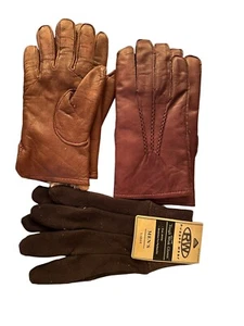 3 Paar Handschuhe 2 Vintage braun Leder Fell gefüttert (L & XL) 1 Gartenhandschuhe L - Bild 1 von 14