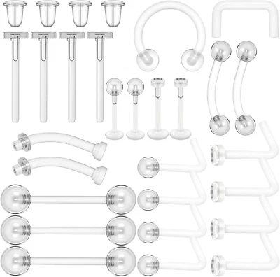 29 Stück Transparentes Nasenpiercing Stechen Set Kunststoff Septum-Retainer Pier - Bild 1 von 4