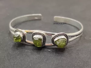 Raw Peridot Gemstone Beautiful Bangle 925 Sterling Silver Adjustable MO5115 - Picture 1 of 4