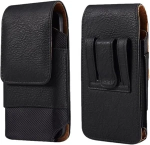 For iPhone 15, 14, 13, 12, 11, XR - Black Leather Vertical Card Holder Case - Picture 1 of 6