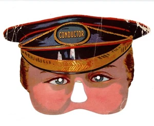 Antique Victorian Die Cut & embossed fancy dress mask Conductor 1880s #50 rare - Picture 1 of 3