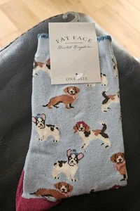 NEW WOMENS 4-7 SOCKS FAT FACE DOG PATTERN DACHSHUND - Picture 1 of 9