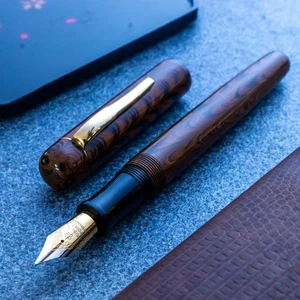 2010s Wancher Original Ebonite Marble Brown Iridium Point Nib Fountain Pen - Picture 1 of 8