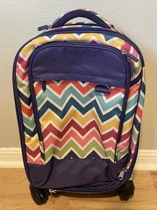 Pottery Barn Kids Teen Getaway Rolling Carry On Luggage Spinner Suitcase Chevron - Picture 1 of 11