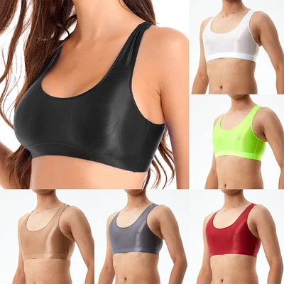 Sujetador semi transparente brillante al aceite para mujer Sujetadores deportivos de entrenamiento Espalda deportiva Prendas para el torso corto EE. UU. Foto 1 de 4