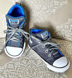 Toddle Sz 9 Boys High Top Converse All Star Gray & Blue Sneakers Marked With L R - Picture 1 of 8