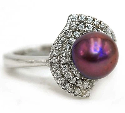 1CT Titanium Pearl & White Topaz 925 Genuine Sterling Silver Ring Sz 7 MM5-7 - Image 1 of 3