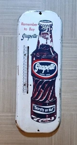 Vintage Grapette "Thirsty or Not" Metal Advertising Thermometer Made in U.S.A. - Picture 1 of 3