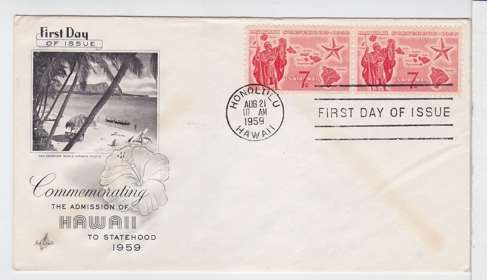 TurtlesTradingPost - Hawaii Statehood- #C55 1959-  FDC Artcraft Cachet- Pair - Image 1 of 1