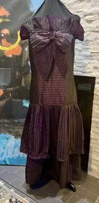 VTG 80s Bonnie Boynton Purple Taffeta Party Prom Dress Size Medium Tea Length - Image 1 of 4