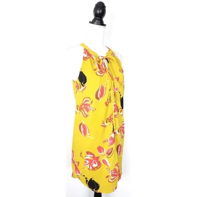 C&E Sleeveless Stretch Floral Yellow Dress With Tassel Tie Neck Size Small - Изображение 1 из 4