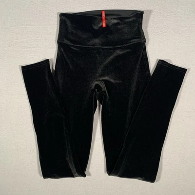 "Leggings para mujer Spanx de terciopelo negros ajustados tiro alto elásticos pequeños 28""" Foto 1 de 4