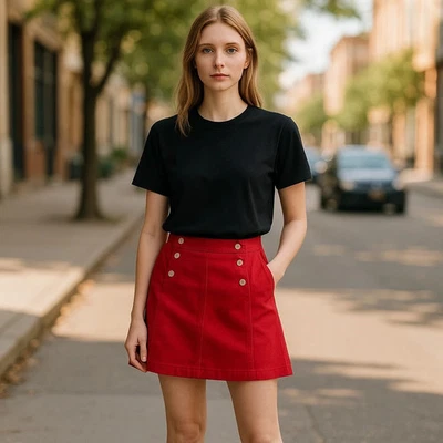 Pantalón Corto RAFAELLA Rojo Rubí Detallado Talla: Grande Frontal 6 Botones Malla Pantalones Cortos Cómodos Foto 1 de 4