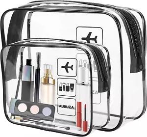 2 Pack TSA Approved Toiletry Bag, Clear Makeup Bag,Travel Cosmetic Bag with Zipp - Picture 1 of 12