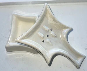 2 Piece Ceramics Vintage Tea Bag Holder Iridescent White - Picture 1 of 8