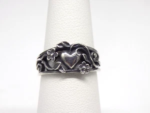Vintage Retired James Avery Ring Heart Flowers Scroll Sterling Silver Size 6 - Picture 1 of 10