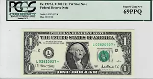 2001 $1 Federal Reserve *STAR*note--fr.1927-L*--PCGS Superb GEM 69 PPQ--TOP POP - Picture 1 of 6