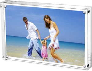 4x6 Inch Acrylic Picture Frames Double Sided Clear Desktop Magnetic Block Set - Picture 1 of 12