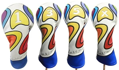 Majek Retro Golf #1 3 5 X Driver Wood Headcover Psychedelic Design Vintage Style - Image 1 of 4