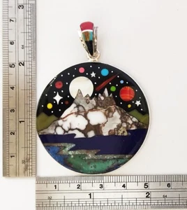 Wendbarer handgefertigter Galaxie Türkis Inlay .925 Silber Medaillon Anhänger - Bild 1 von 4