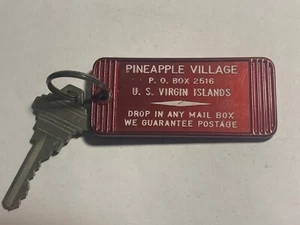Pineapple Village Hotel Motel Room Key Fob & Key US Virgin Islands #207 RARE - Picture 1 of 2