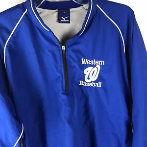 Mizuno Mens Size L Blue Athleisure 1/4 Zip Pullover nylon Western Baseball Vtg - Picture 1 of 6