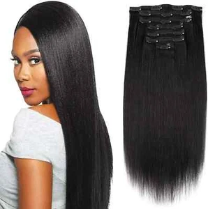 Sassina 20inch Real Thick Yaki Straight Clip in Human Hair Extensions Black 8A - Picture 1 of 8