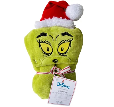 Toalla de baño Pottery Barn Kids Grinch Navidad vacaciones envoltura bebé Dr Seuss Santa Foto 1 de 4