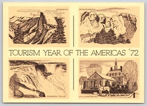 Postal Turismo Año de las Américas 72 Yosemite Monte Rushmore Cataratas del Niágara - Imagen 1 de 2