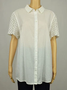 Tommy Hilfiger Womens White Sheer Eyelet Sleeve Button Down Shirt Top XL - Picture 1 of 4