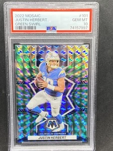 JUSTIN HERBERT 2022 PANINI MOSAIC GREEN SWIRL  # 101    11/11  PSA 10 POP 1 - Picture 1 of 2