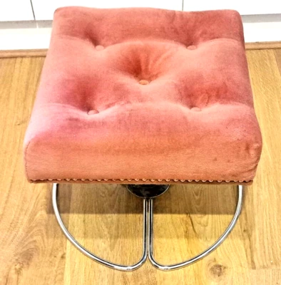 Jan Des Bouvrie Rare Dutch Mid Century Footstool Swivel Cushion Chrome Vintage - Image 1 of 4