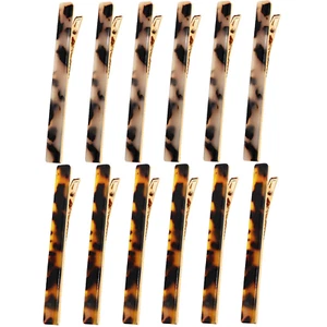 12Pcs Leopard Print Hair Clips Resin Barrettes Tortoise Shell Hair Clip Duckbill - Picture 1 of 11
