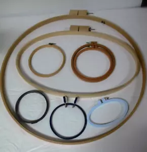 Round & Oval Metal Wood Embroidery Hoops Cork Spring screw mixed size lot 8 - Picture 1 of 4