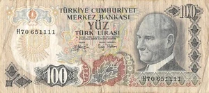 Turkey  100  Lira  1979  Series  H 70  Mt. Ararat  Circulated Banknote Qash A - Picture 1 of 2