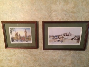 2 acuarelas europeas, Londres y la Riviera francesa, firmadas por artista - Imagen 1 de 10
