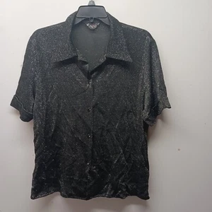 Womens M Short Sleeve Eve High Fashion Blouse Black Sheer Sparkle - Picture 1 of 5