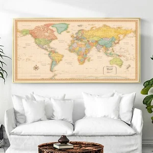 Art Print Canvas Poster Paint HD Political World Map Wall Decor No Frame B30 - Picture 1 of 7