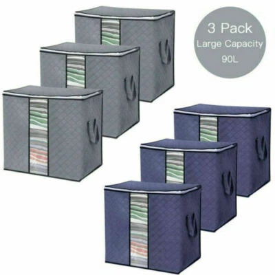 90L Large Capacity Clothes Storage Bags with Zip Breathable for Blankets Bedding - Image 1 of 4