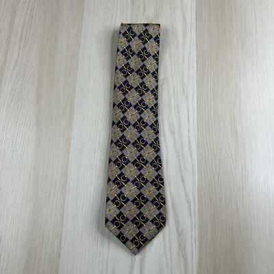 Corbata de seda de diseñador estampada gris azul vintage años 90 Paolo Gucci para hombre 58x4 pulgadas Foto 1 de 4