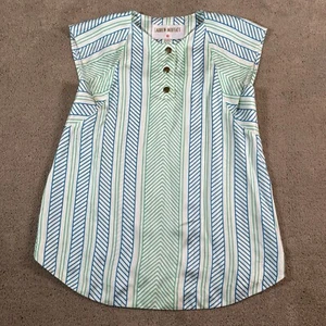 Lauren Moffatt blau geometrisches Muster 100 % Seide Flügelärmel Bluse Damengröße Small - Bild 1 von 11