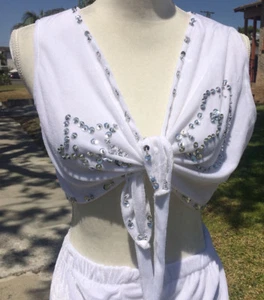 Costume Danza del Ventre - Bianco con Paillettes Argento - Foto 1 di 4