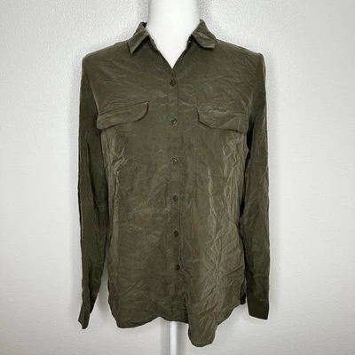 Camisa Express The City para mujer verde oliva imitación gamuza abotonada talla S Foto 1 de 4